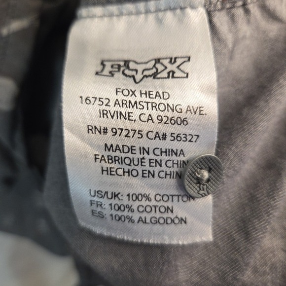 Fox Racing Shirt Mens Large Gray Button Up Workwear Garage Short Sleeve Stretch - Picture 8 of 8